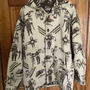 80s wool Aztec coat with wood buttons